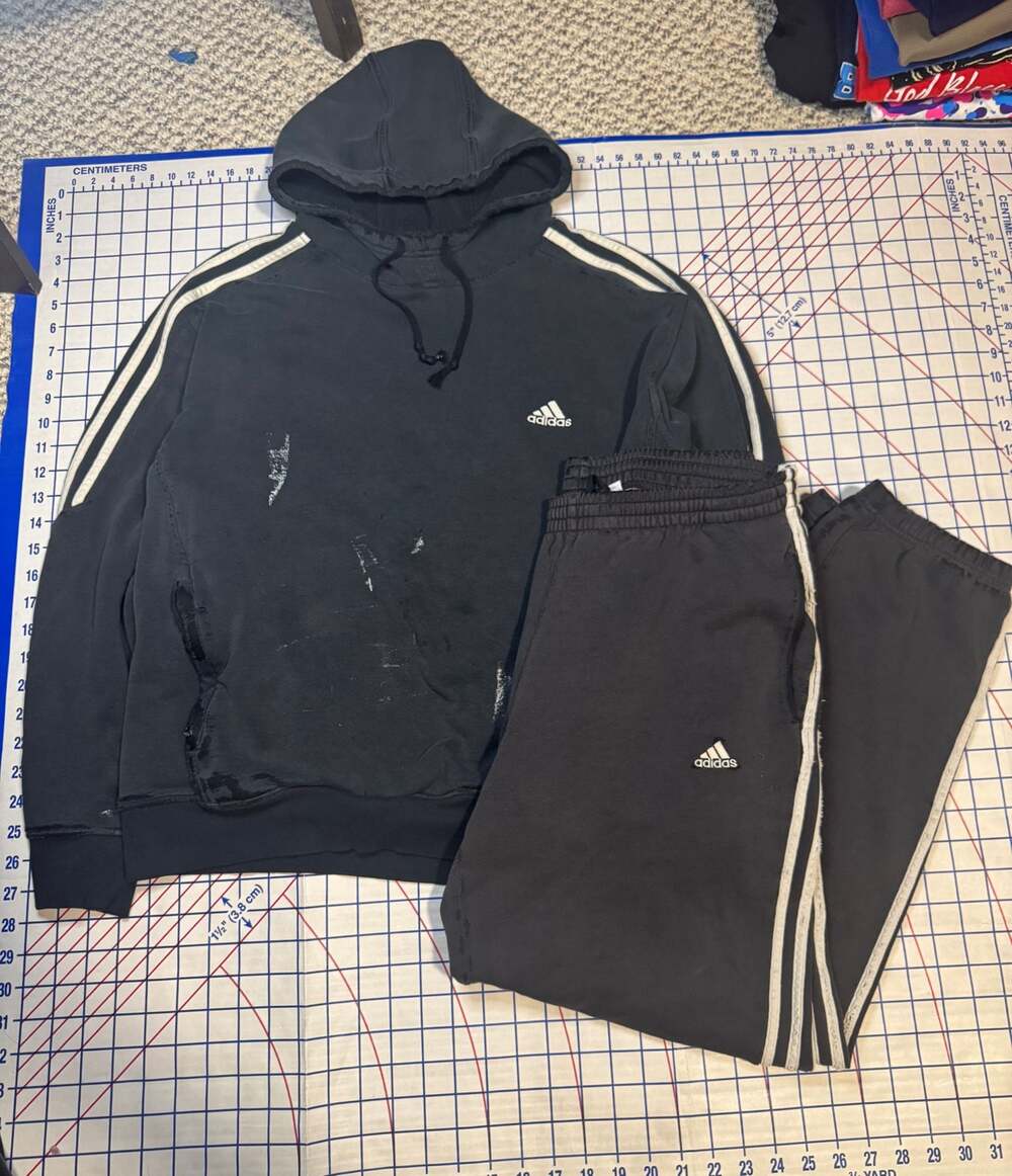 Bundle Vintage Adidas 3-Stripe Black Pullover Hoodie L and pants M